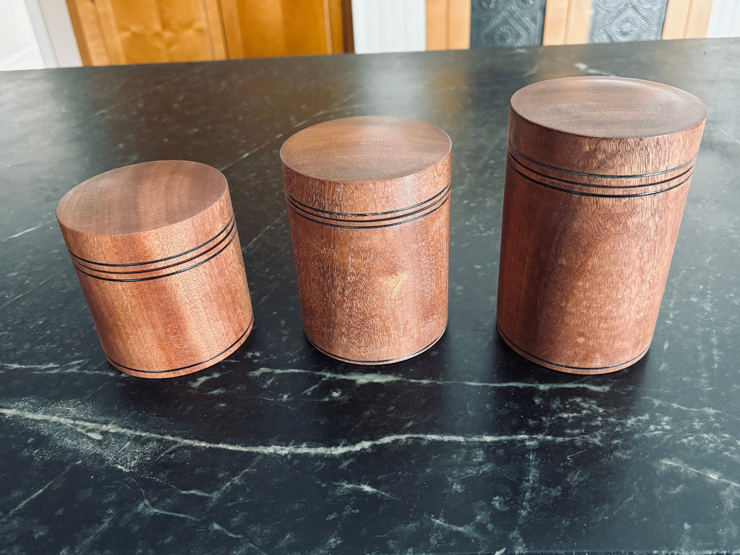 Set of Three Sapele Canisters
