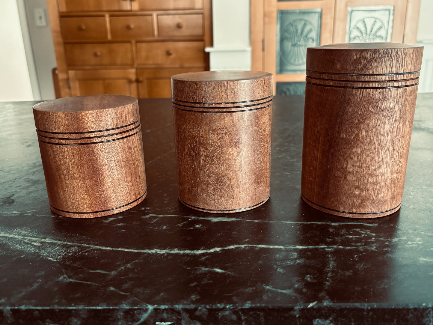 Set of Three Sapele Canisters