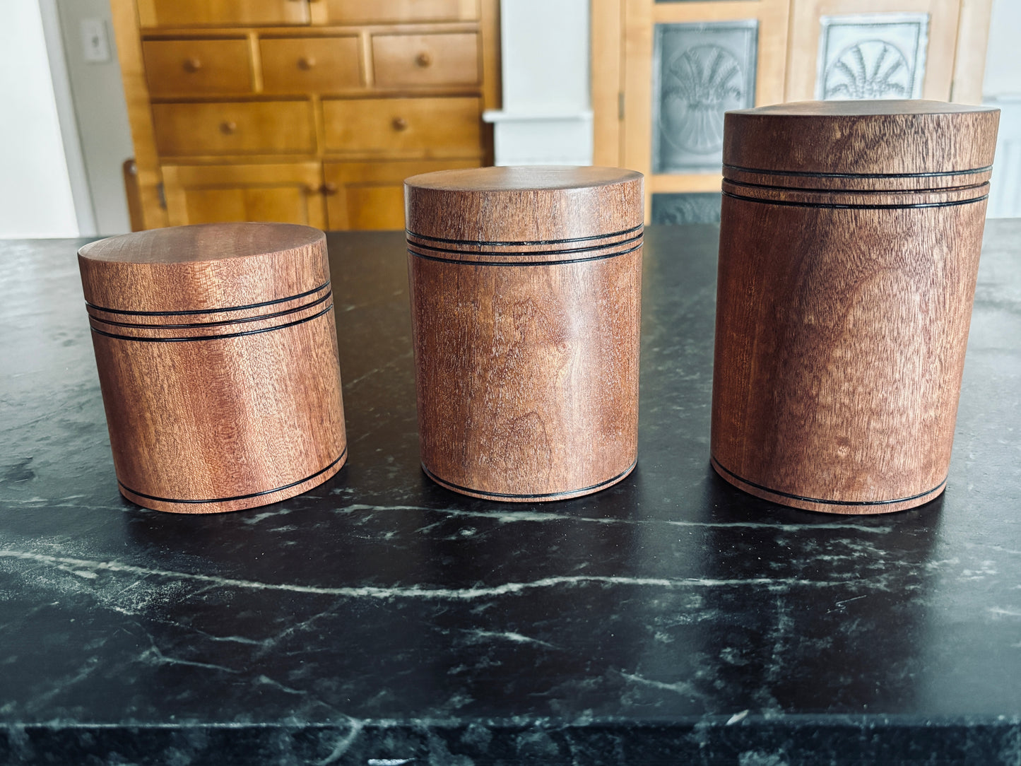 Set of Three Sapele Canisters