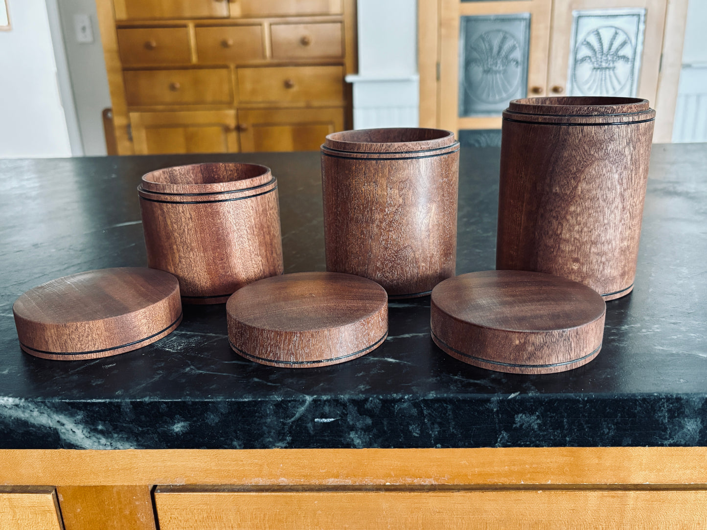 Set of Three Sapele Canisters