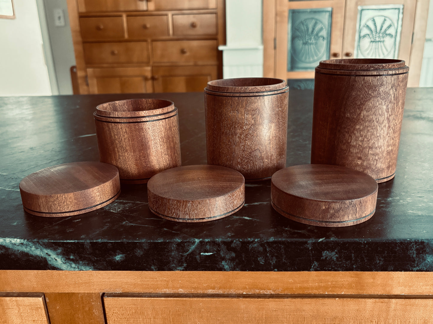 Set of Three Sapele Canisters