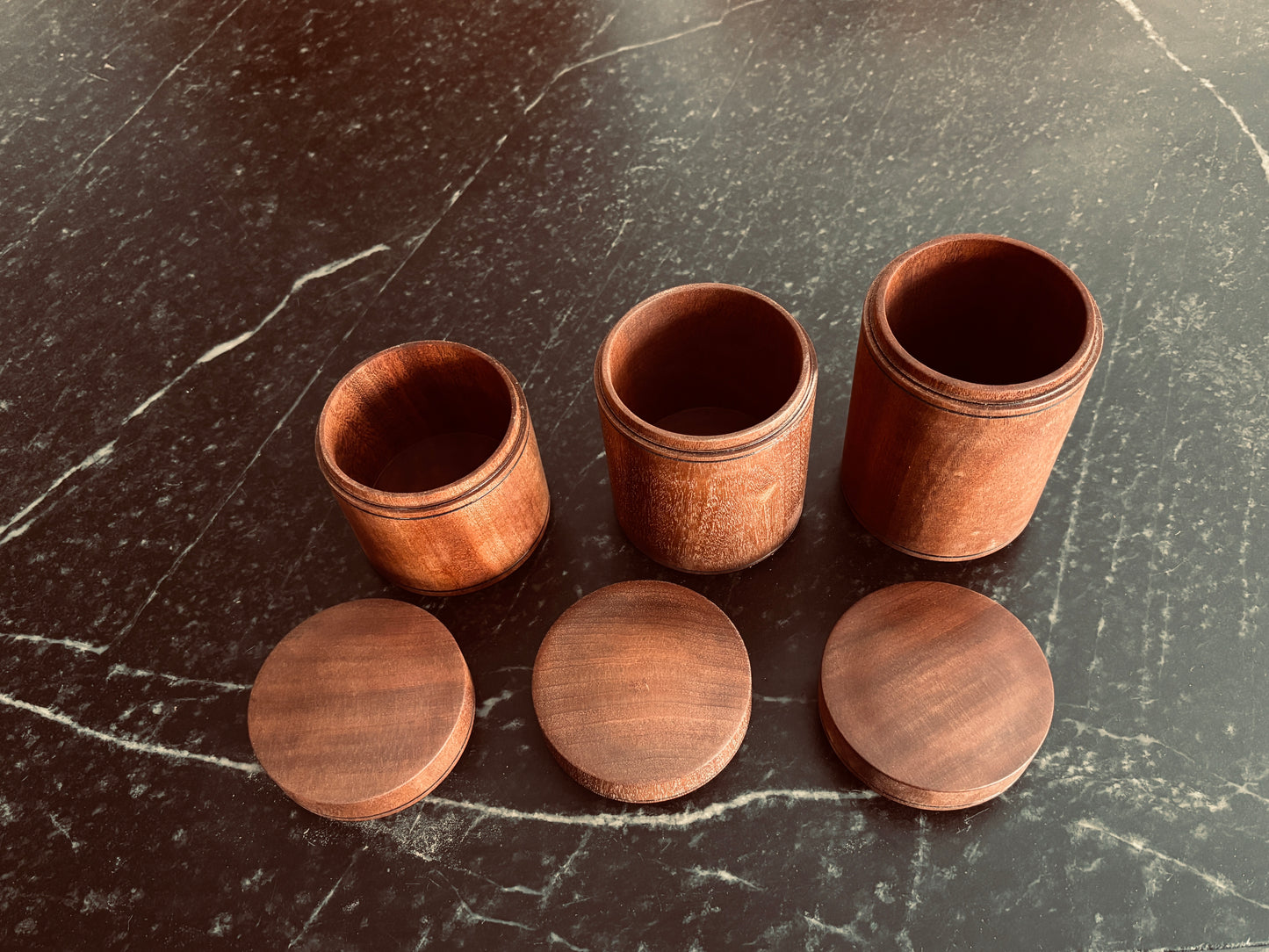 Set of Three Sapele Canisters