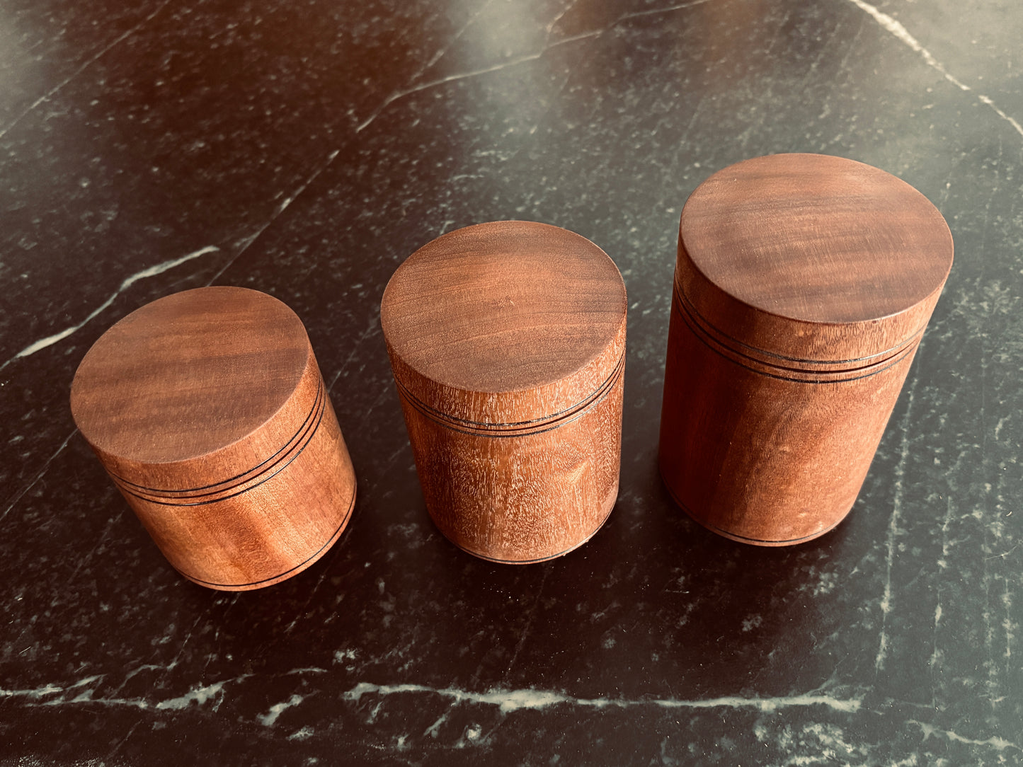 Set of Three Sapele Canisters