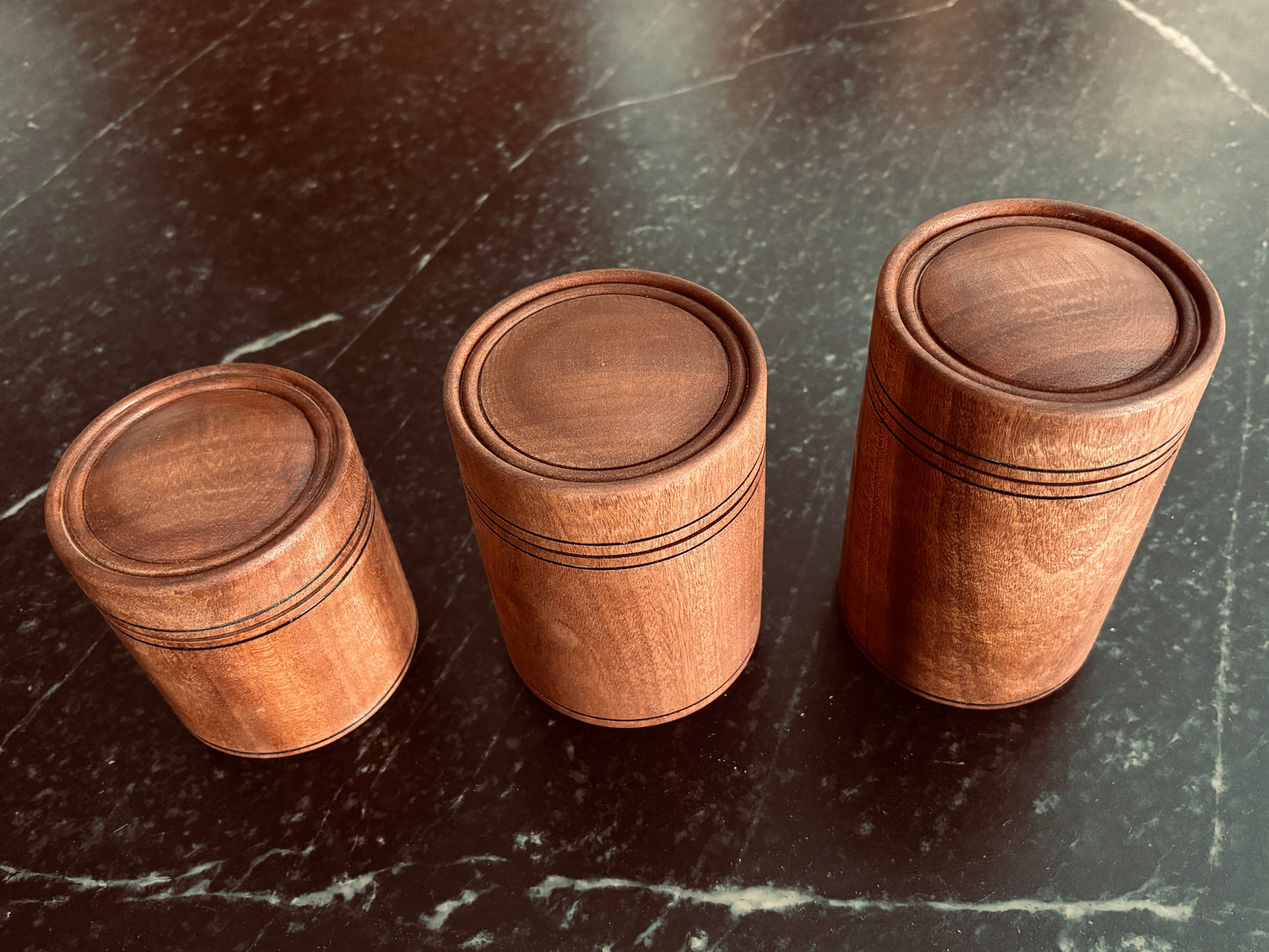 Set of Three Sapele Canisters
