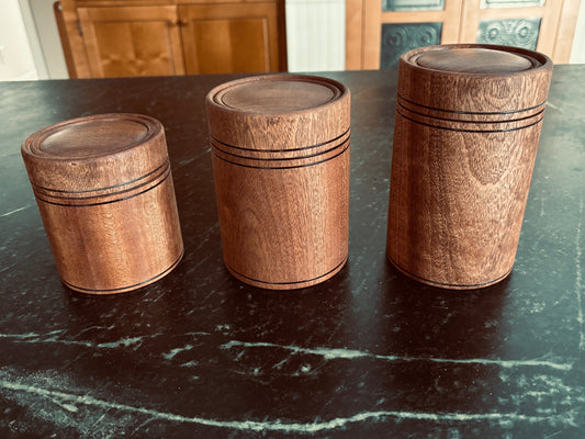 Set of Three Sapele Canisters