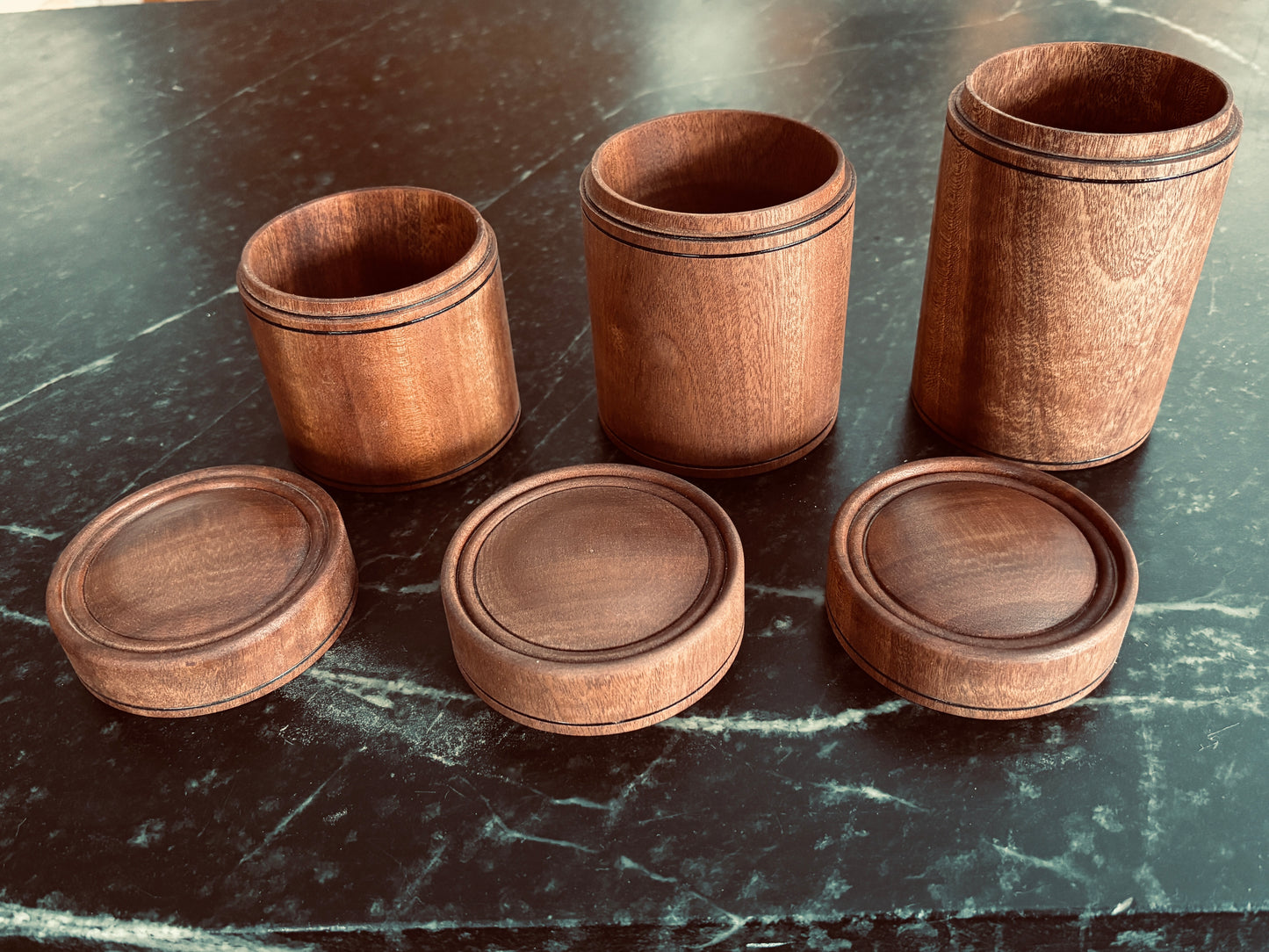 Set of Three Sapele Canisters