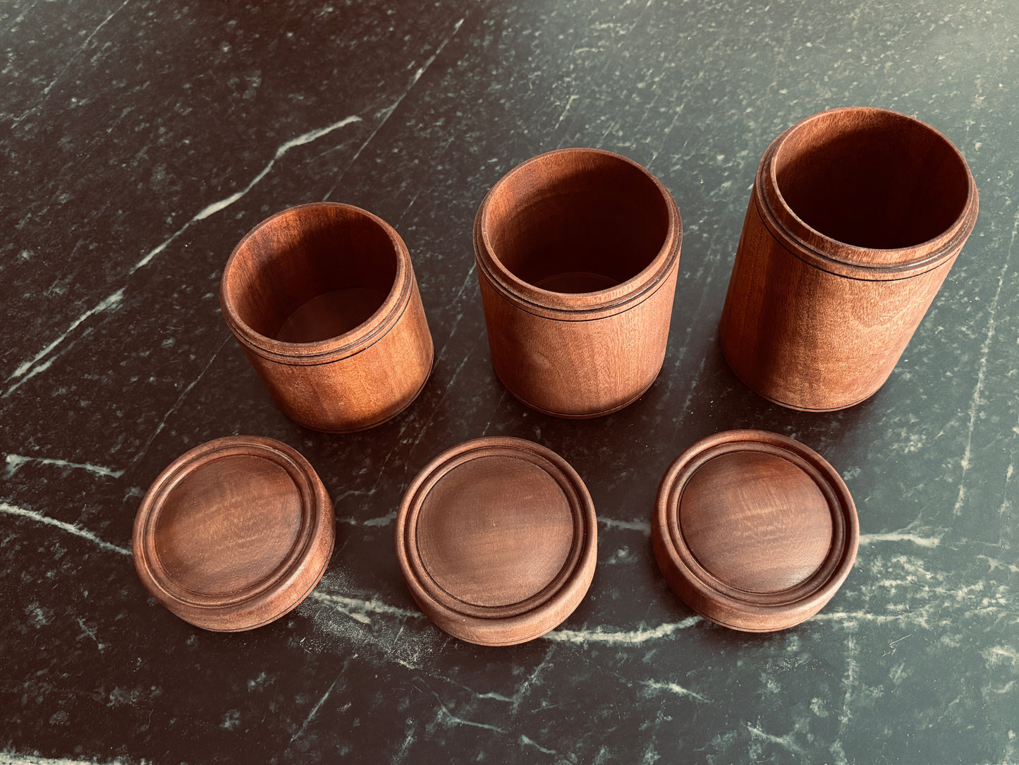 Set of Three Sapele Canisters