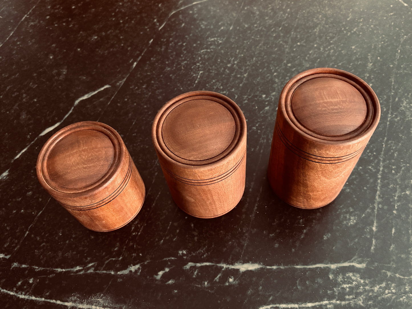 Set of Three Sapele Canisters